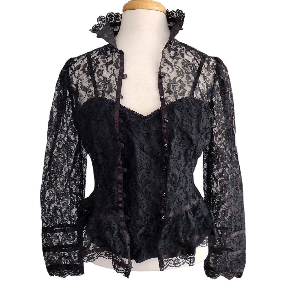 Vintage NEW Gunne Sax Black Lace Jacket Blouse & Cami Sz 2/4** Victorian Gothic